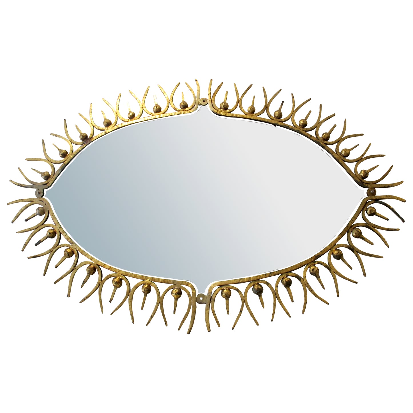 Large Mid-Century Gilt Wrought Iron Sunburst Mirror, Spanish