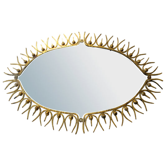 Large Mid-Century Gilt Wrought Iron Sunburst Mirror, Spanish