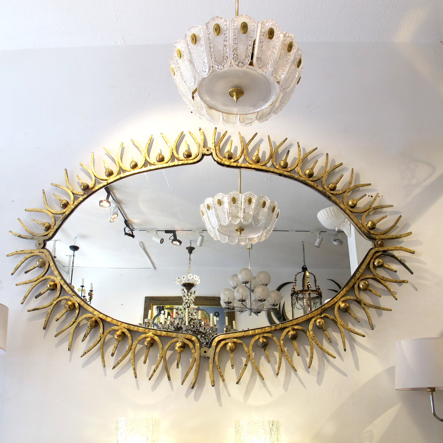 Large Mid-Century Gilt Wrought Iron Sunburst Mirror, Spanish
