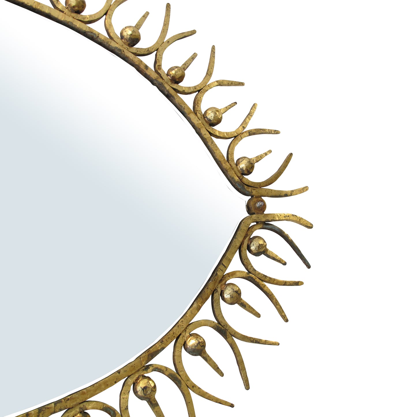 Large Mid-Century Gilt Wrought Iron Sunburst Mirror, Spanish