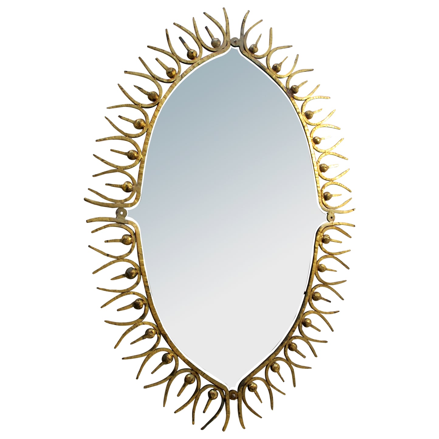 Large Mid-Century Gilt Wrought Iron Sunburst Mirror, Spanish