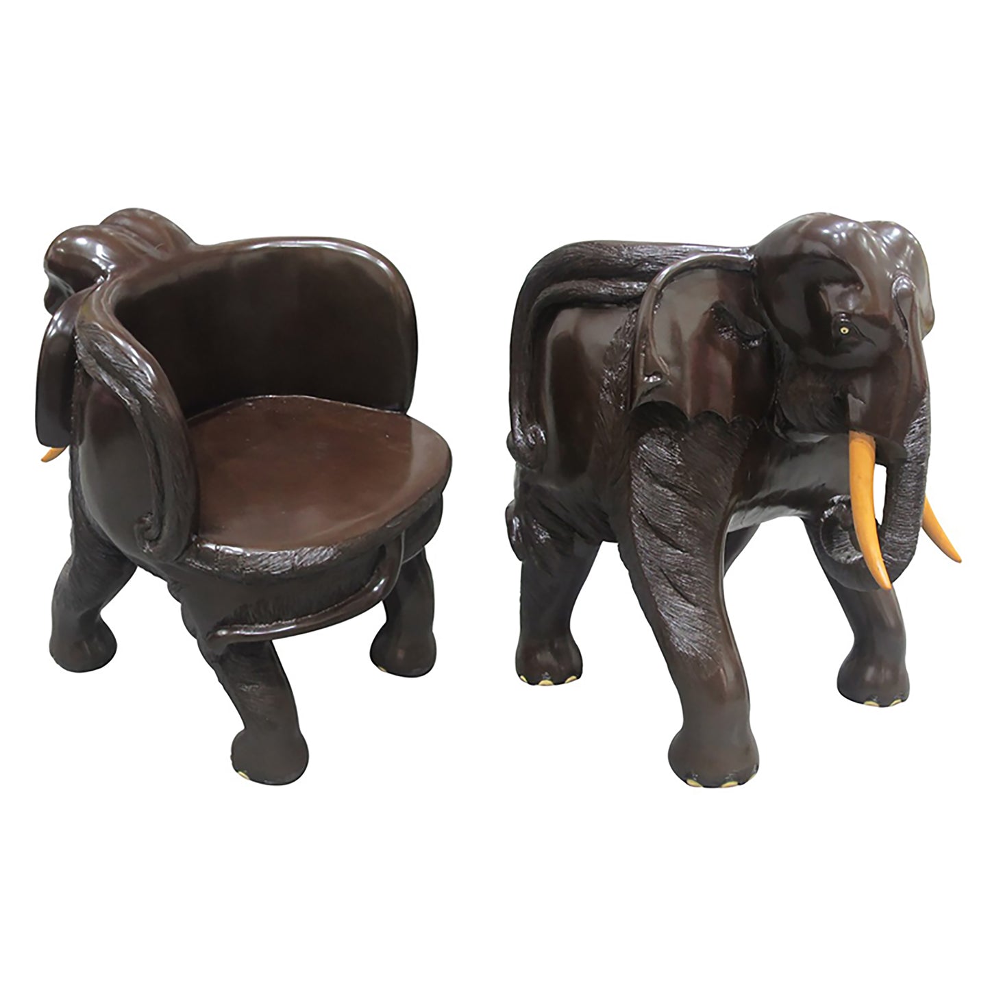 Mid Century Pair Of Balinese Hand Carved Hardwood Elephant Chairs