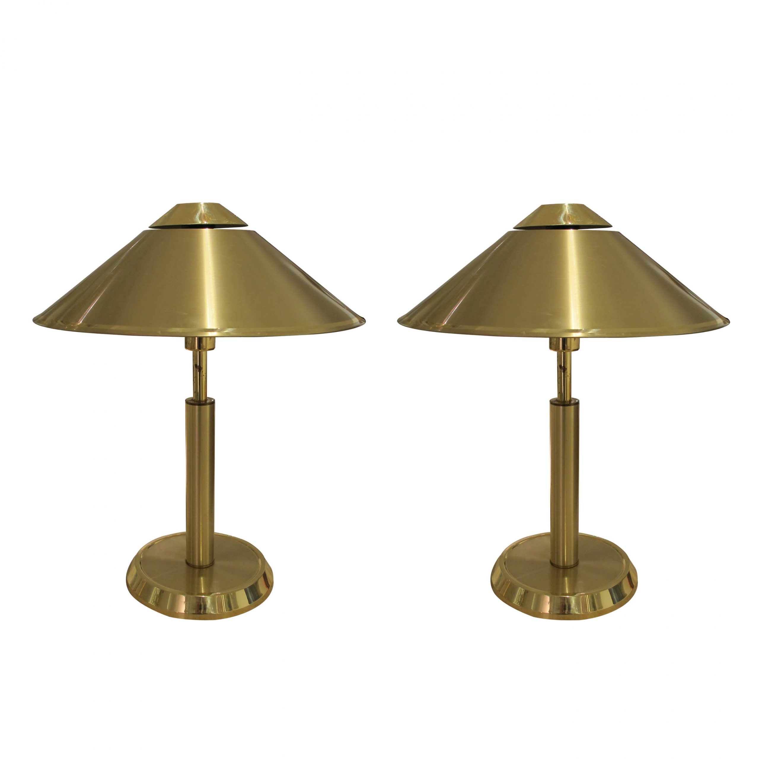 1970s Swedish Large Pair Of Brass Table Lamps With Cone Shaped Shades - Les  Trois Garcons Interiors