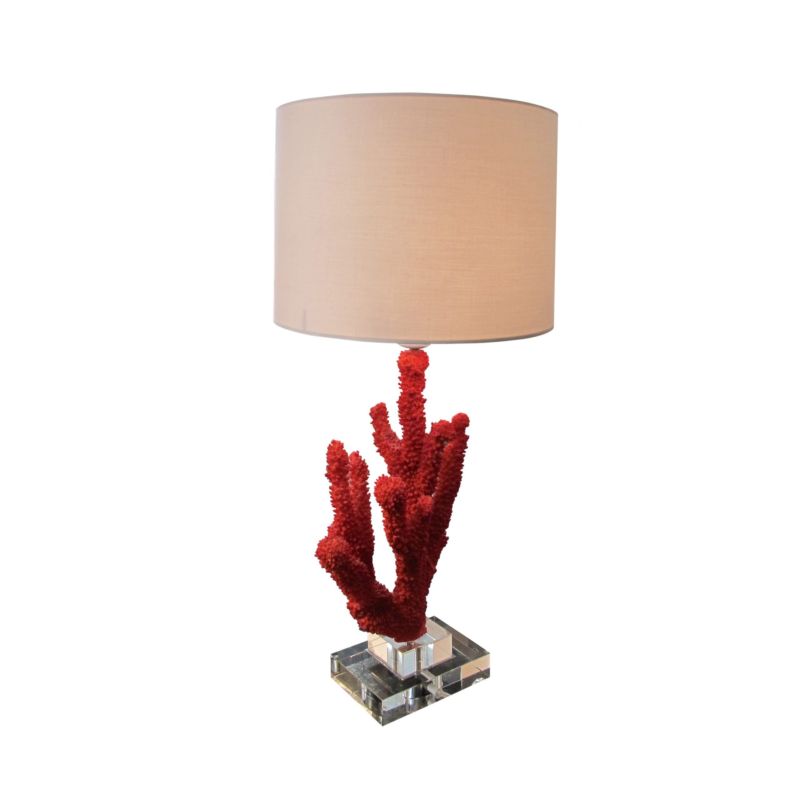 A Pair Of Resin Red C Table Lamps, Red Glass Base Table Lamp