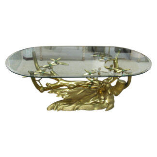 1970s Willy Daro “Bonsai” Brass Coffee Table with Green Beads, Belgian