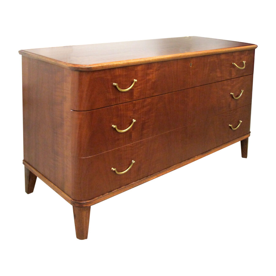 1940s Swedish Chest of Drawers with Walnut Veneers with Curved Edges