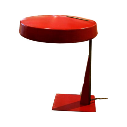 – Mid-Century Flying Saucer Adjustable Red Desk Lamp, Italian