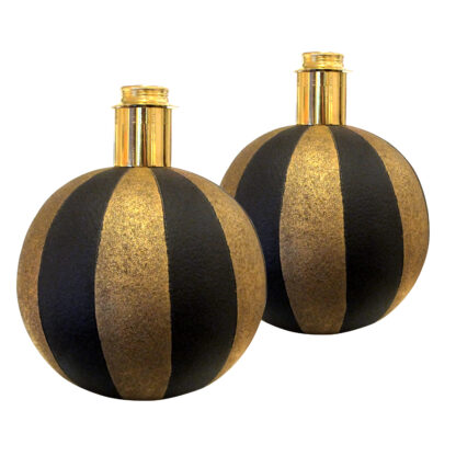 1950s Pair of Spherical Black and Gold Ceramic Table lamps, Italian - Image 2